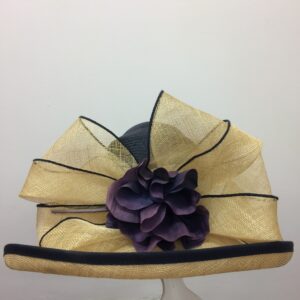 Gold and purple bow weather hat