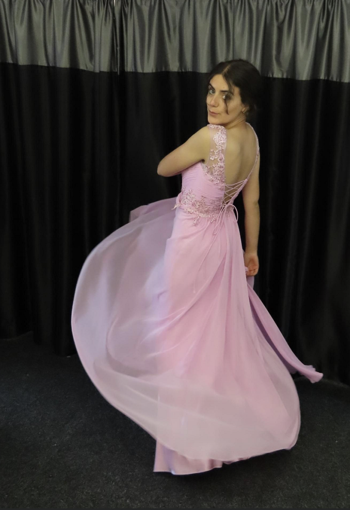 Crystal Breeze pink corset back dress