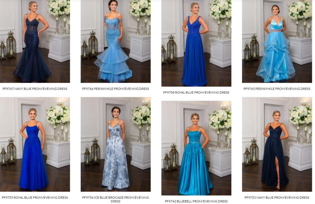 A selection of blue Prom Frocks from the Prom Frocks 2022 Collection