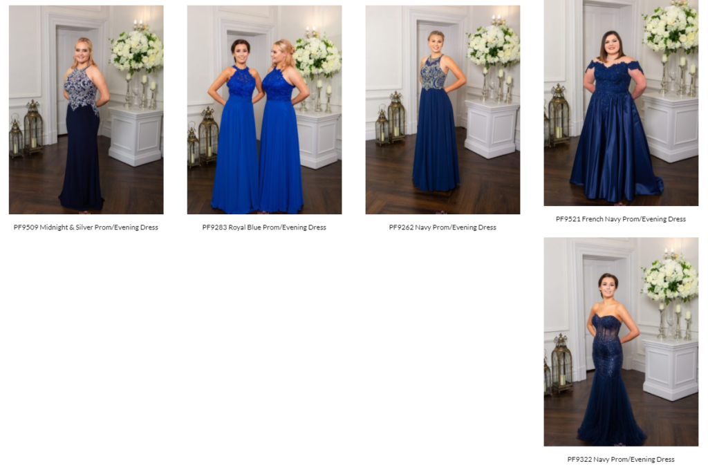 Prom Frocks 2022 a collection of shades of Blue Prom Dresses suitable for Prom or Evening Wear
