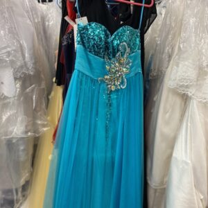 Sequined Cyan Blue Prom Dress