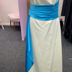 Blue Sash Wedding Dress front