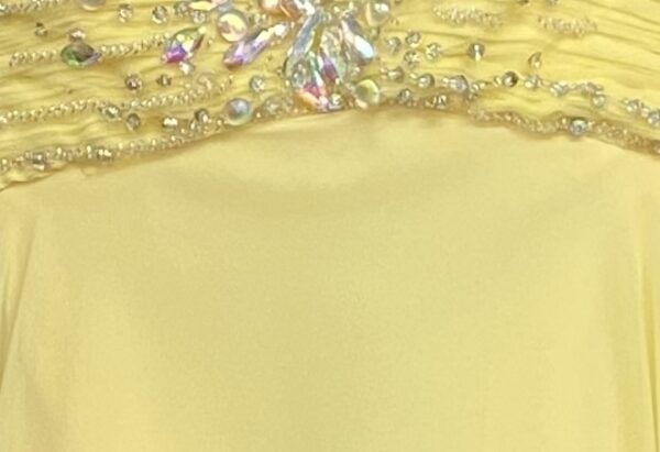 Yellow long dress with gems on bodice