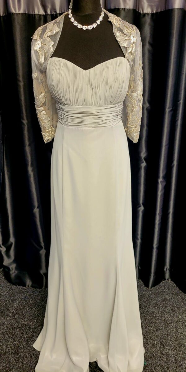 Silver Dress with Lace Jacket  Size 20 WAS: £190  NOW: £100!